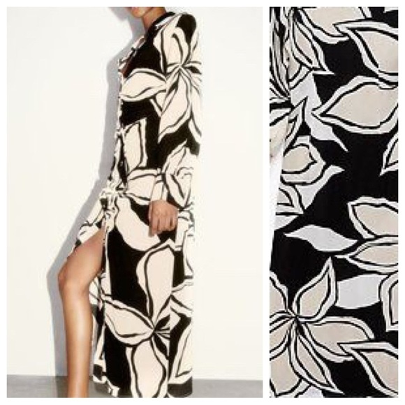 NWT. Zara Black/Ecru Floral Print Shirt Midi Dress. Size XS. - Picture 3 of 10